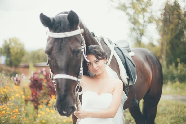 Noiva e cavalo — Fotografia de Stock