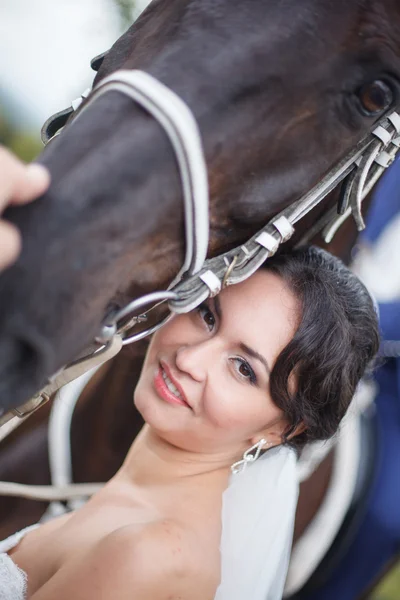 Nevěsta a koně — Stock fotografie