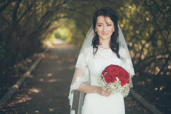 Portrait of a beautiful brunette bride — Stock Photo, Image