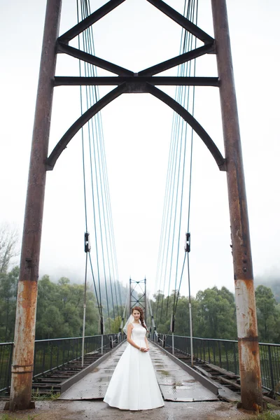 Невеста на старом мосту — стоковое фото