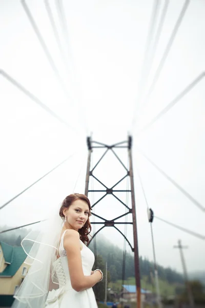 Невеста на старом мосту — стоковое фото