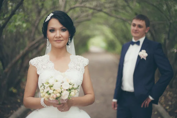 Nygifta på bröllopsdag — Stockfoto