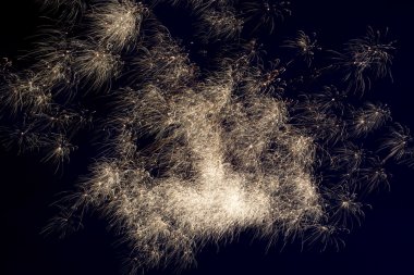 Çeşitli renk gece gökyüzünde parlak renkli havai fişek