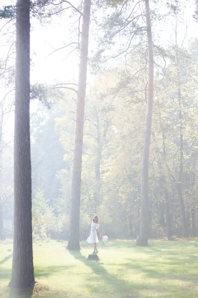 Lovely bride outdoors in a forest — Stock Photo, Image