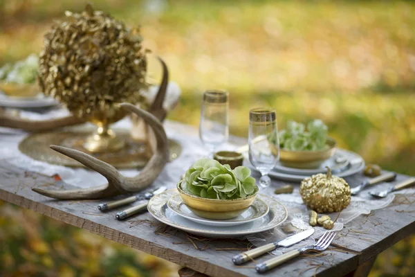 Hochzeitstisch mit Leckereien. — Stockfoto