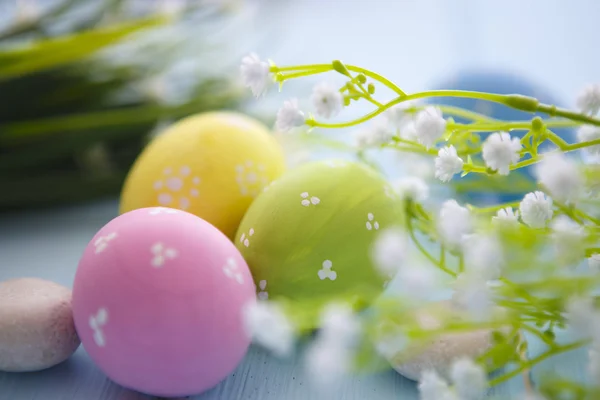 Oeufs de Pâques sur fond en bois — Photo