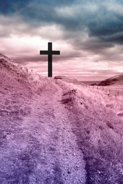 A Cruz de Jesus Cristo e belas nuvens — Fotografia de Stock