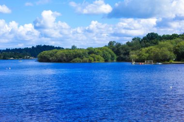 İskoçya'da sakin mavi Loch Lomond gölde kürek çekmeye kano kürek insanlar