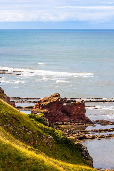 Berwickshire pobřežní cesta, pohled na zátoce Bay, Skotsko, Velká Británie — Stock fotografie