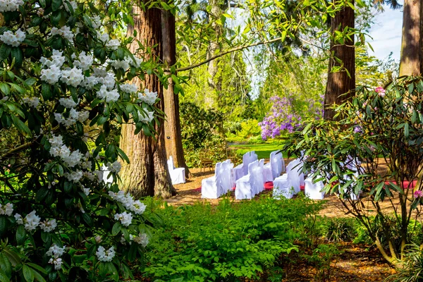 Hermoso jardín botánico en primavera con escenarios de boda — Foto de Stock