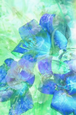 Sanatsal arka plan koyu mavi ve yeşil yapraklarla