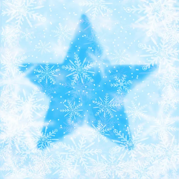 Sfondo natalizio con fiocchi di neve e la forma di una stella — Foto Stock