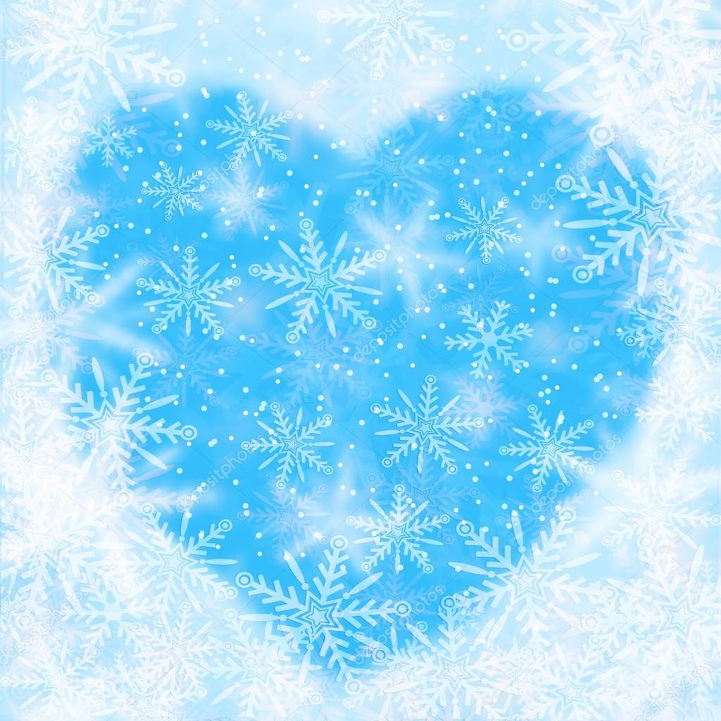 Christmas background with snowflakes and the shape of heart — Stock