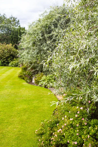 Schöner Garten mit einer Vielzahl von Bäumen und Sträuchern — Stockfoto
