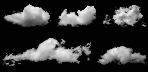 Белые Облака Изолированные Черном Фоне Соединения Установленные Блаке — стоковое фото