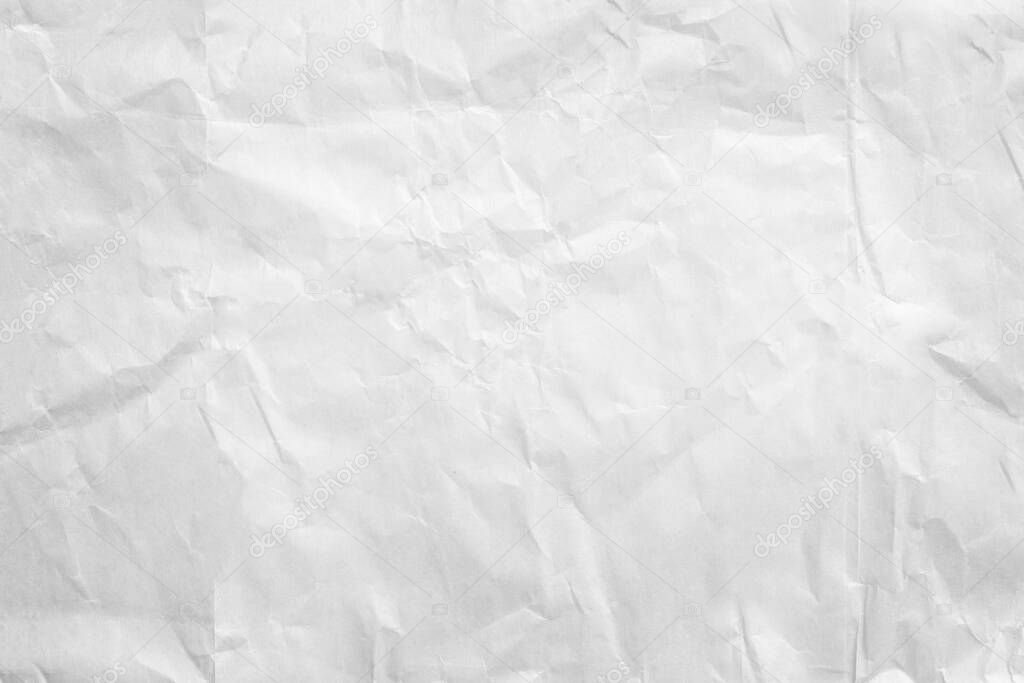 White paper sheet texture background with crumpled wrinkled and rough pattern, empty blank paper page material for any desig