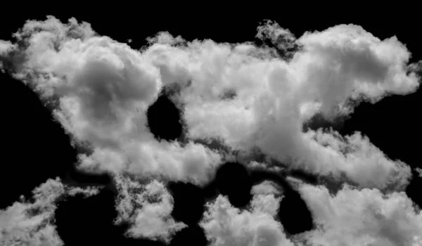 Large White Clouds Isolated Black Background Horizontal — Stock Photo, Image