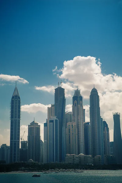 High blue building skyscraper, bay ocean — Stock Photo, Image