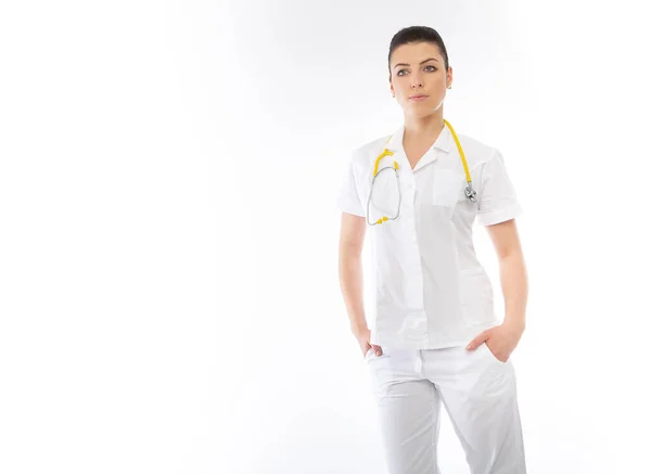 Brunette Doctor White Wearing Stethoscope — Stock Photo, Image