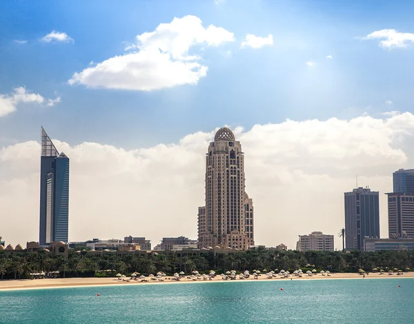 Luxury blue building skyscraper, bay ocean — Stock Photo, Image