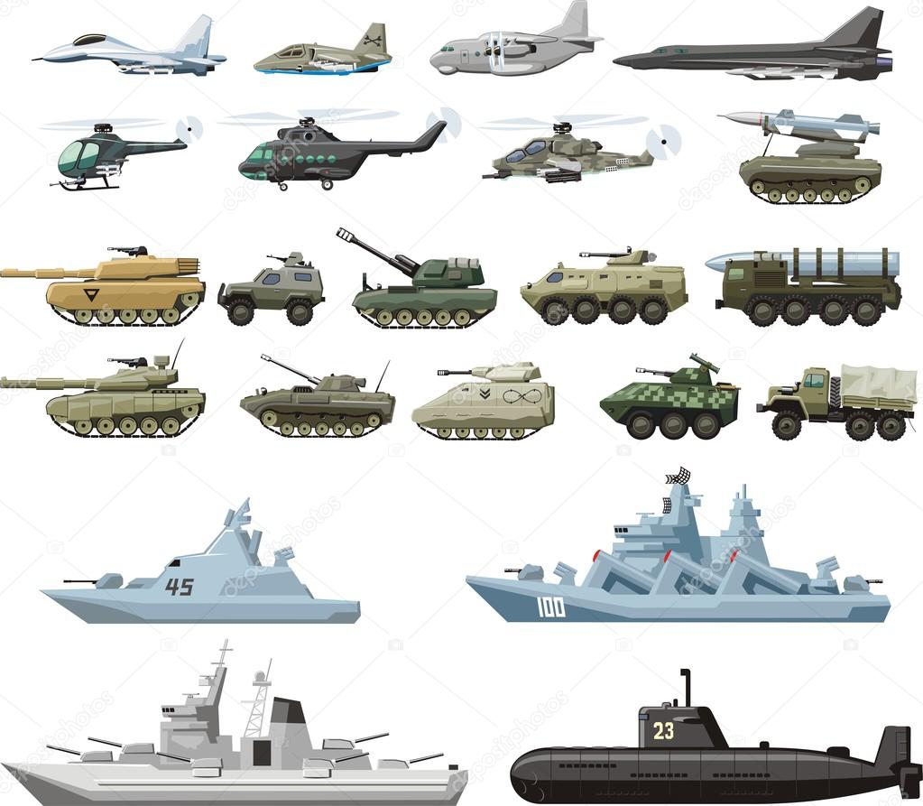 military combat vehicle plane and boats