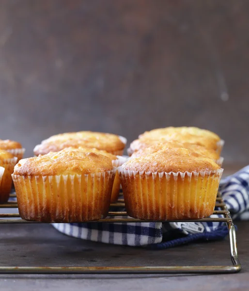 Biscoito muffins caseiros na rede de ferro — Fotografia de Stock