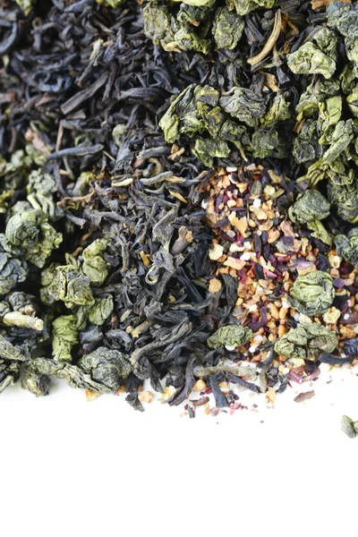 Diverse varietà di tè secco (nero, bianco, verde ) — Foto Stock