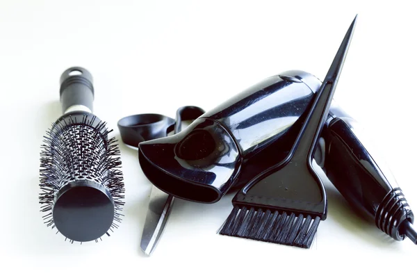 Verktyg för frisör (hårtork, saxar, kammar) — Stockfoto