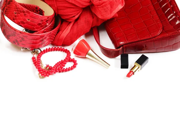 Biżuteria dla kobiet - torebka, szalik, pasa i biżuteria — Zdjęcie stockowe