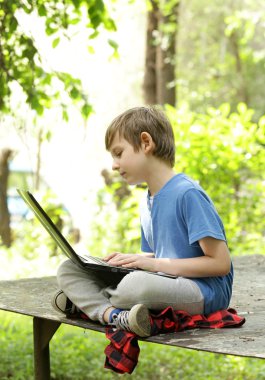 bilgisayar (laptop) bir parkta oynamak çocuk 