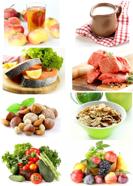 Kollázs állítsa be a különböző termékek, az egészséges élelmiszer- — Stock Fotó