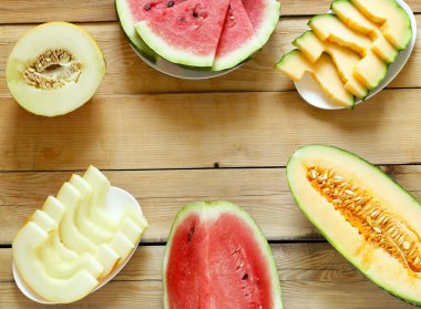 olgun organik meyve karpuz, kavun kavunu, üstten görünüm