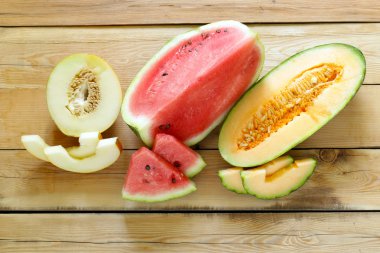 olgun organik meyve karpuz, kavun kavunu, üstten görünüm