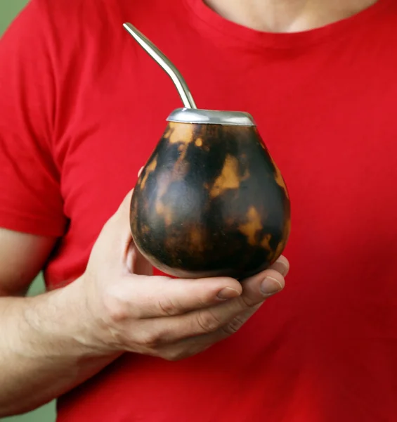 Traditioneller Yerba Mate Tee in Kalebassen-Becher und Bombilla — Stockfoto