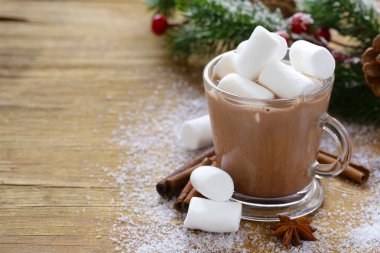 tatlı kakao marshmallows ile sıcak, Noel içki kış