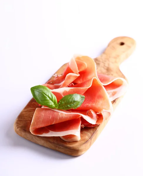 Prosciutto Parma Italiano Con Foglia Basilico — Foto Stock