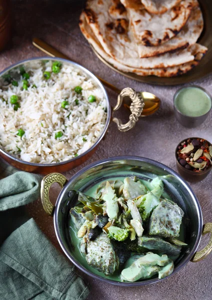 Comida India Tradicional Cordero Curry Verde — Foto de Stock