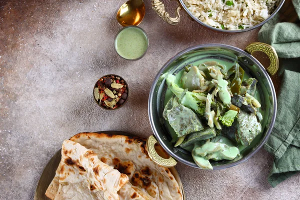 Comida India Tradicional Cordero Curry Verde — Foto de Stock