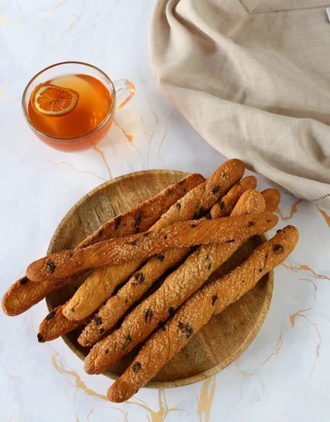 Crostini Italien Bâtonnets Pain Sur Une Assiette — Photo