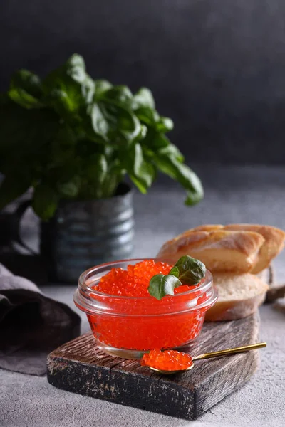 Red Gourmet Caviar Glass Jar — Stock Photo, Image
