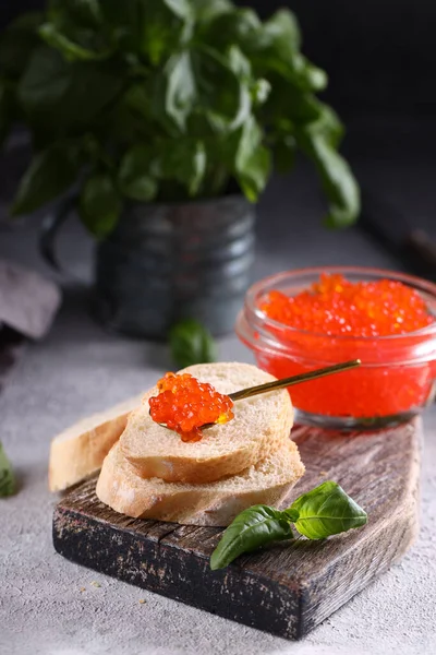 Red Gourmet Caviar Glass Jar — Stock Photo, Image