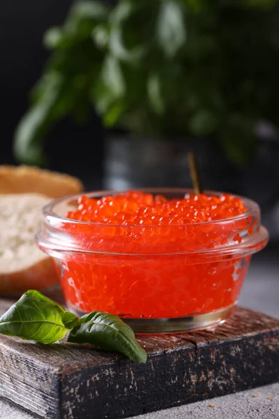 Caviar Gourmet Rouge Dans Bocal Verre — Photo