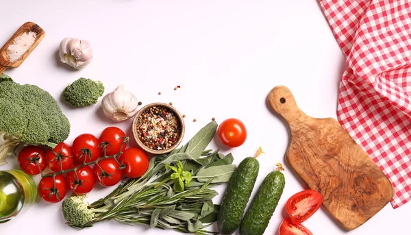 食物背景新鲜蔬菜及调味品 — 图库照片