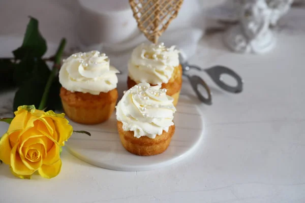 Cupcake Crème Vanille Pour Régal Vacances — Photo