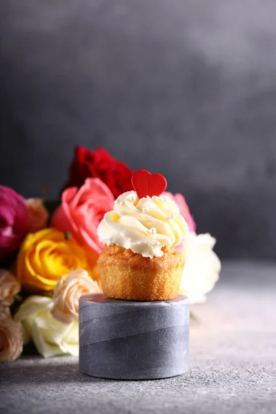 Cupcake Com Creme Baunilha Para Deleite Férias — Fotografia de Stock