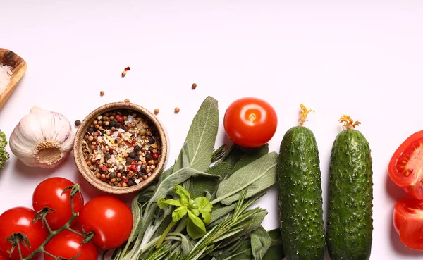 食物背景新鲜蔬菜及调味品 — 图库照片