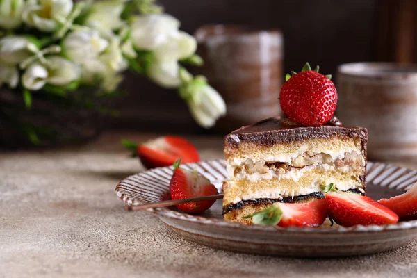 Ciasto Deserowe Słodkie Ciasto Jagodami Śmietaną Masło — Zdjęcie stockowe