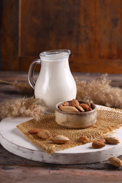 Leche Vegetal Almendras Frasco Vidrio —  Fotos de Stock