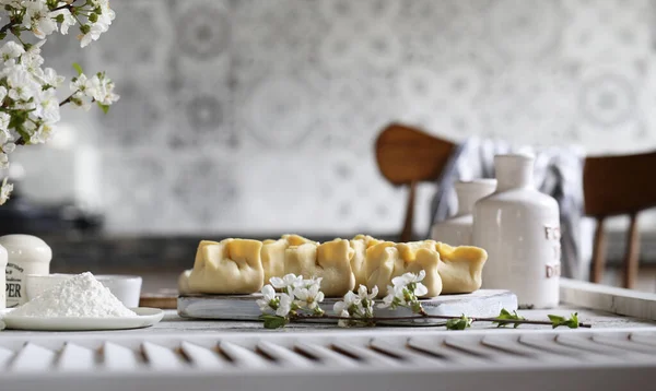 Rustikale Küche Kochen Lebensmittel Teig Backen Knödel — Stockfoto