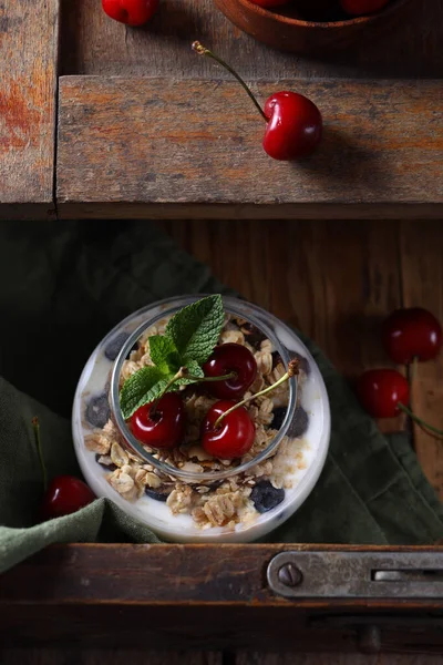 Bio Milchdessert Mit Frischen Beeren — Stockfoto